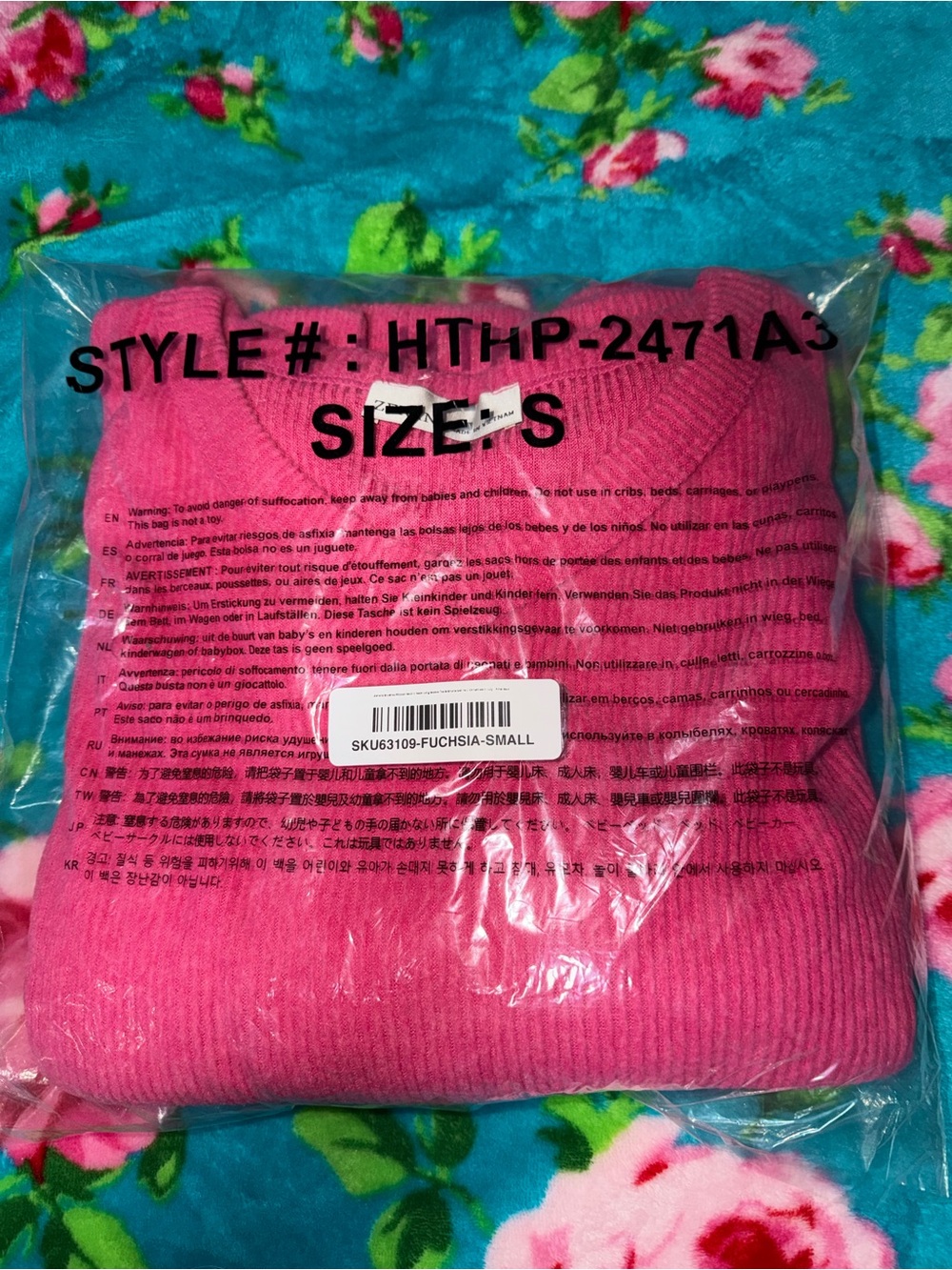NWT small zenana Fuchsia V‑Neck Hacci Sweater & Shorts Set - Picture 2 of 2